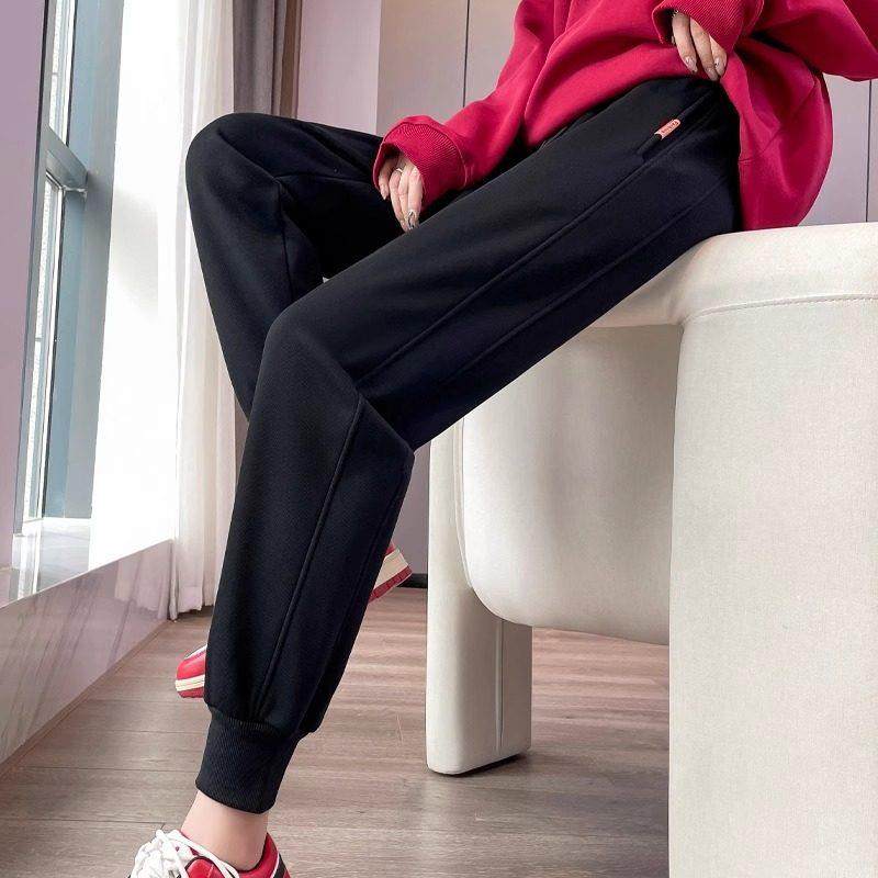 安可拉红加绒宽松束脚卫裤女2025秋冬薄款休闲运动裤显瘦保暖裤子,淘宝优惠券,粉丝福利购,淘宝优惠卷