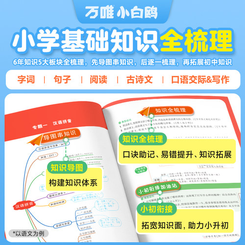 万唯小白鸥小学语文基础知识大全手册数学英语小升初总复习强化训练学霸一二三四五六年级小白鸽古诗词单词语法同步教材全解小白欧 - 图0