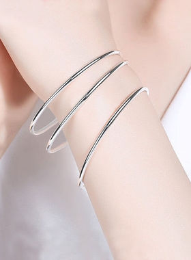 梦赤心9999足银手镯女银光面闭口实心镯子三生三世女士银首饰多圈