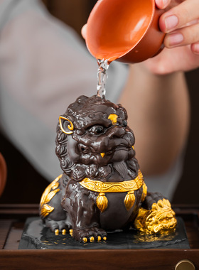 2025新款精美紫砂招财茶宠功夫茶具装饰双狮配茶台桌面礼品