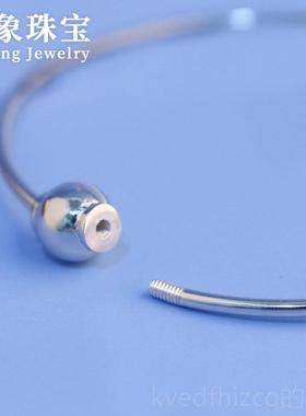 新款S92纯银简约单圈手环螺丝扣手镯D可串珠子手手工IY手圈5穿心