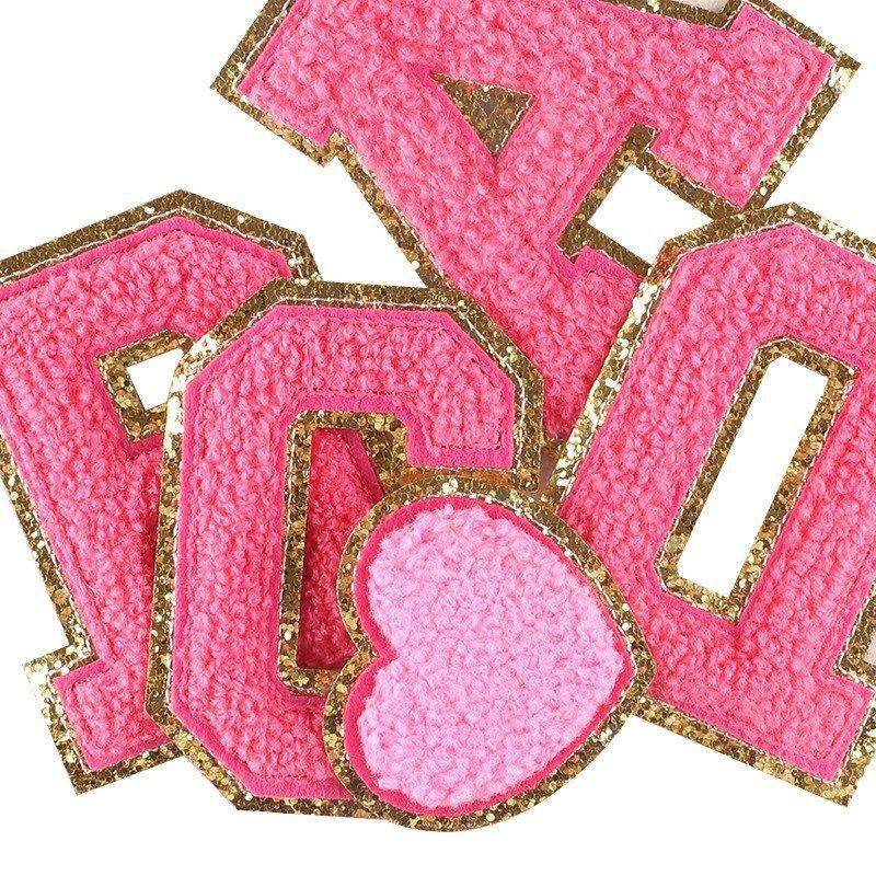毛巾布贴玫红色标雪尼尔绣花金边绣电脑服装辅料英文字母刺绣章仔,淘宝优惠券,粉丝福利购,淘宝优惠卷