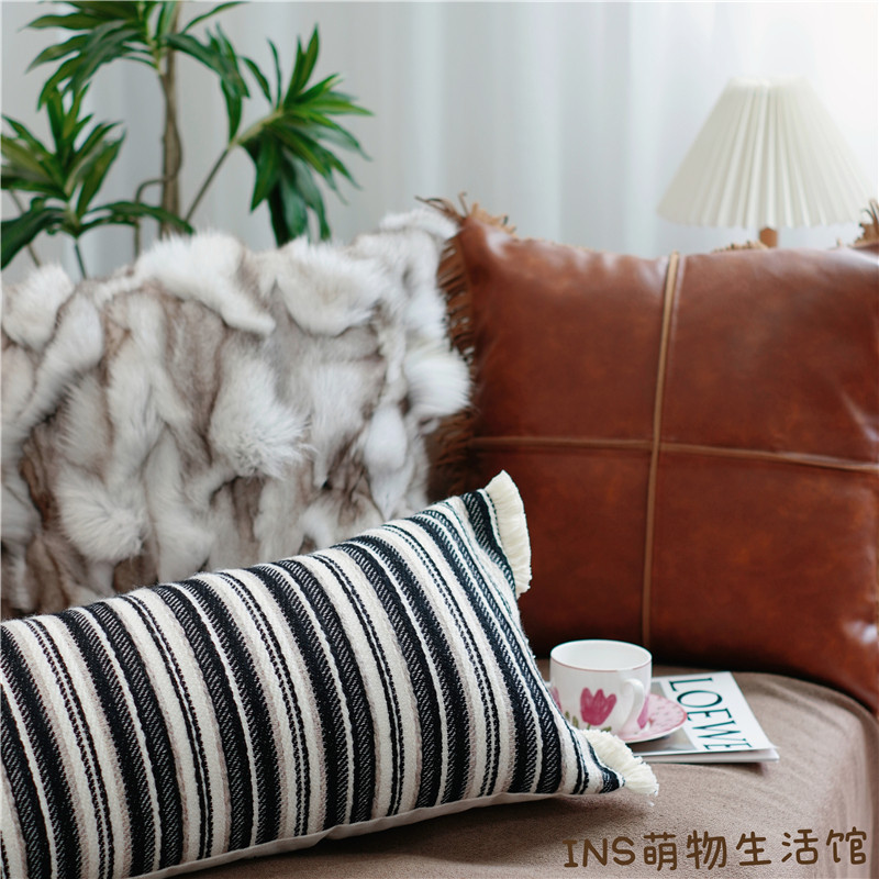 意式仿牛皮棕色复古风高级感抱枕真皮毛可拆洗飘窗靠垫沙发靠枕,淘宝优惠券,粉丝福利购,淘宝优惠卷