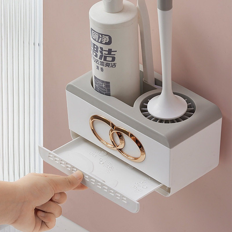 Toilet brush, household no-dead-corner wall-mounted toilet brush, toilet cleaning shelf, bathroom silicone toilet brush set