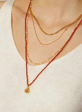 iKiCo新年红色红运石榴多层项链