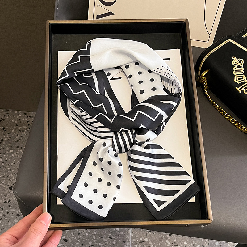 小长条方巾丝巾女春秋冬季搭配衬衫围脖子护颈系脖薄围巾领巾飘带 - 图1