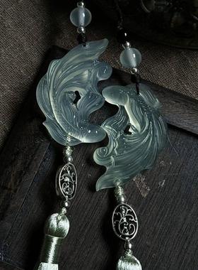 古代一对定情信物新中式梦人间情侣谢回双鱼玉佩吊坠情侣双鱼对配