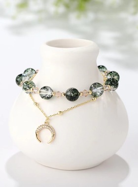 2025潮流个性小众月亮锆石双层水晶手链闺蜜批发绿幽灵精美饰品