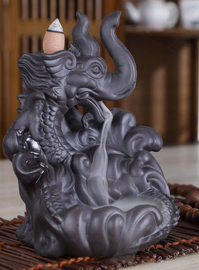厂家直销新款创意紫砂倒流香炉家居艺术龙腾出海摆件代发个性十足