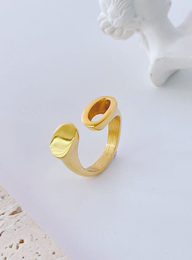 2025新款欧美风尚几何钛钢戒指女小众设计简约开口金色指环