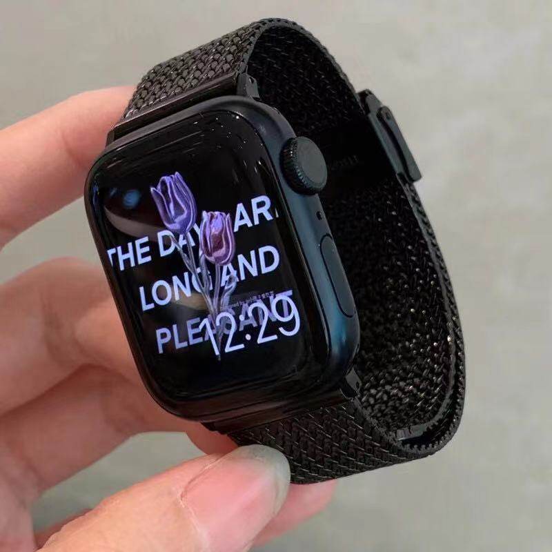 适用ApplewatchS8表带苹果45mm小香风ins金属麦穗表链条iWatch手表7/6/5/4/3/2/1代SE米兰磁吸金属女款表链,淘宝优惠券,粉丝福利购,淘宝优惠卷
