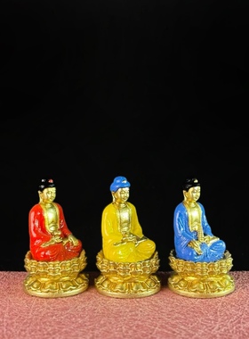 「系绮」汉式横三世佛鎏金纯手工彩绘铜像摆件可装藏桌面祈福摆件