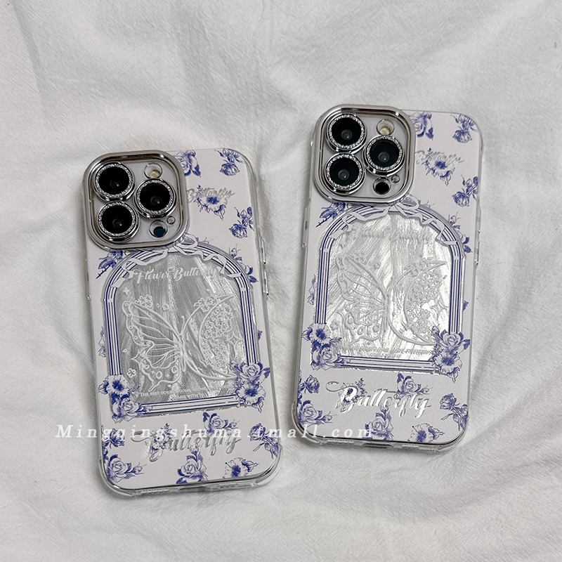 复古ins小众窗户蝴蝶适用苹果15Promax手机壳iPhone14新款15Pro软13保护套12硅胶防摔11全包闪粉镜头女款法式-图3