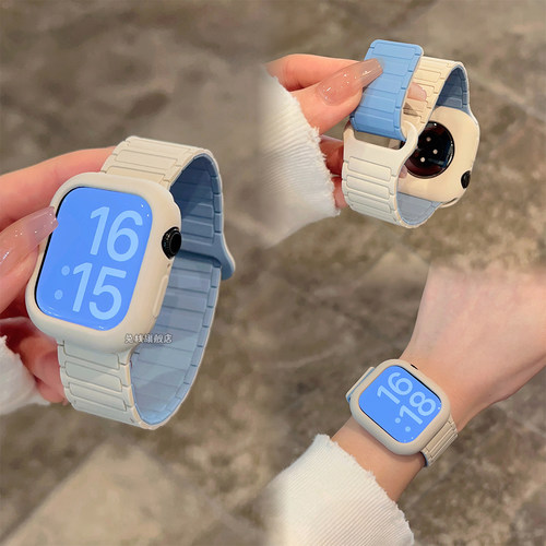 适用iwatch苹果手表applewatch表带s11张婧仪同款磁吸s10硅胶se3女款ultra专用s9创意新品高级质感小众 - 图0