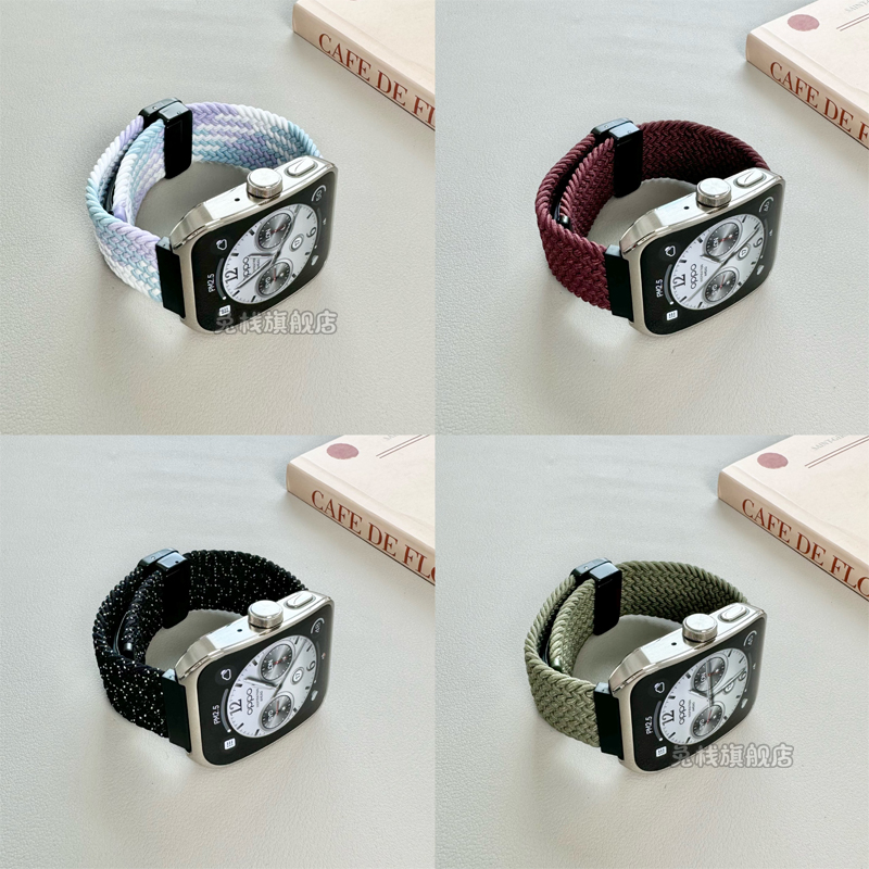 适用oppowatchx/4pro手表表带3pro夏天透气se男女士2编织尼龙折叠磁吸扣运动一代智能官方原装46/42mm