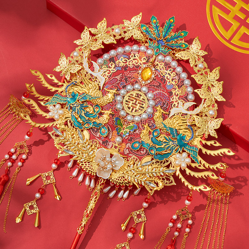 团扇新娘中式结婚出嫁秀禾服diy材料包重工双面成品手工高级喜扇,淘宝优惠券,粉丝福利购,淘宝优惠卷