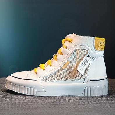 潮牌明星同款真皮女鞋春秋2024新款透气百搭高帮鞋休闲小白鞋韩版