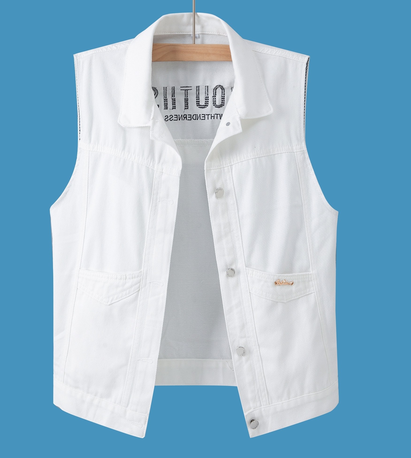 刺绣白色牛仔马甲短外套男春夏装2024年新款韩版宽松马夹背心上衣,淘宝优惠券,粉丝福利购,淘宝优惠卷