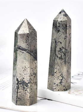 天然黄铁矿单双尖水晶柱六棱柱原石打磨摆件家居客厅办公室摆设