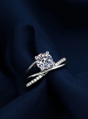 欧美风时尚创意交叉仿莫桑钻戒指经典四爪女生开口食指指环饰品