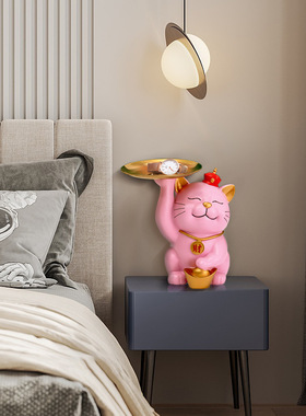 跨境欧式家居树脂工艺品摆件客厅桌面招财猫收纳钥匙托盘装饰品