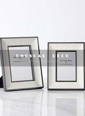 现代轻奢灰色编织皮相框相册售楼处客厅电视柜卧室床头柜装饰摆件