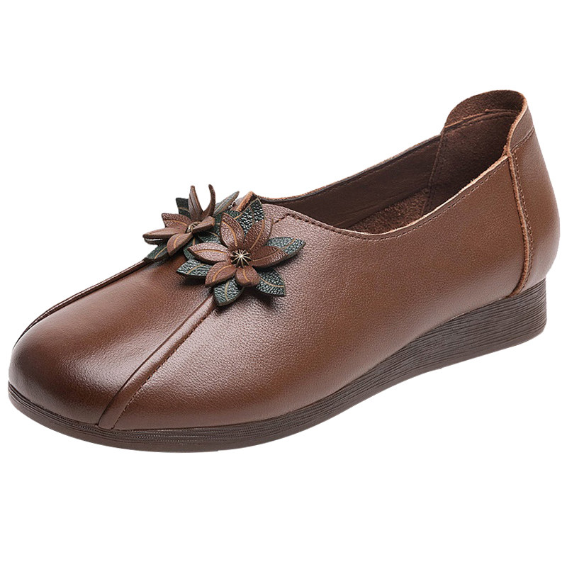 一脚蹬中老年人鞋牛筋底女鞋真皮软底妈妈鞋子春秋款单鞋软皮鞋,淘宝优惠券,粉丝福利购,淘宝优惠卷