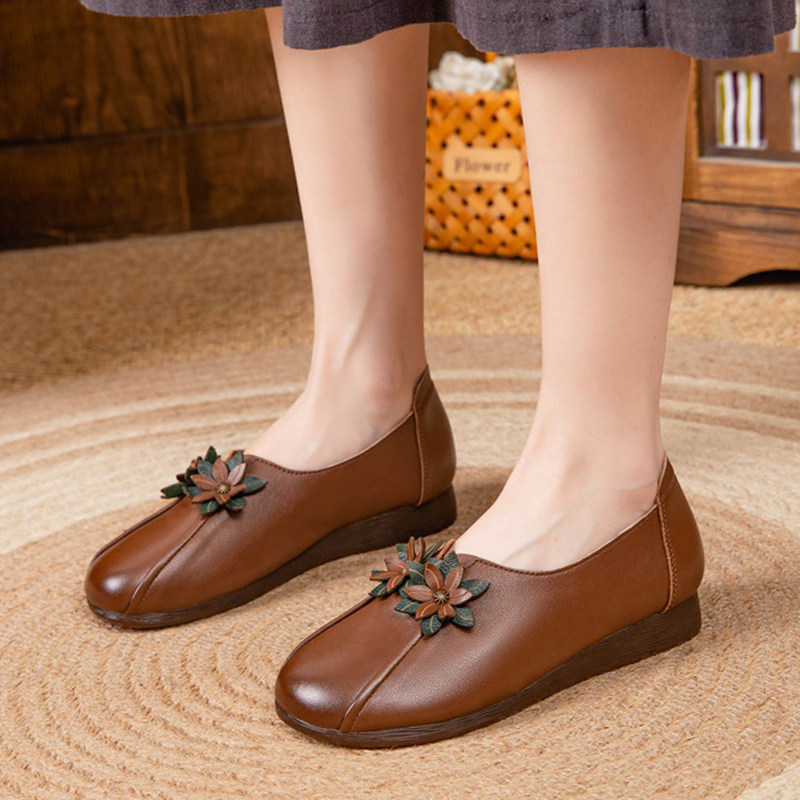 一脚蹬中老年人鞋牛筋底女鞋真皮软底妈妈鞋子春秋款单鞋软皮鞋,淘宝优惠券,粉丝福利购,淘宝优惠卷