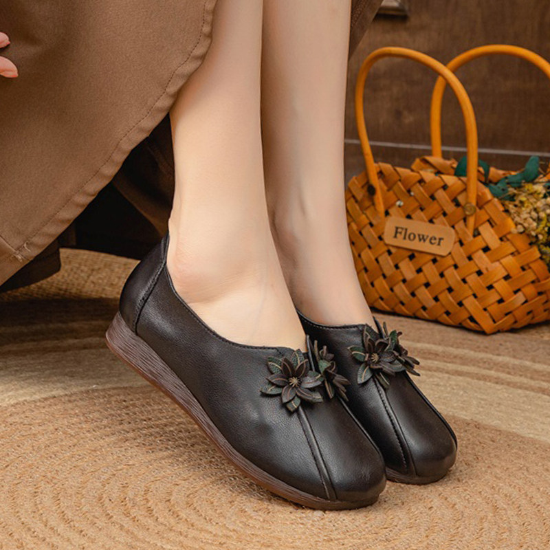 一脚蹬中老年人鞋牛筋底女鞋真皮软底妈妈鞋子春秋款单鞋软皮鞋,淘宝优惠券,粉丝福利购,淘宝优惠卷