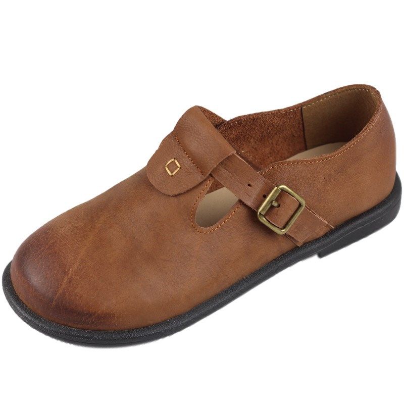 蚁团外贸全牛皮复古皮鞋女牛筋底舒适百搭皮带扣一脚蹬懒人平底鞋,淘宝优惠券,粉丝福利购,淘宝优惠卷