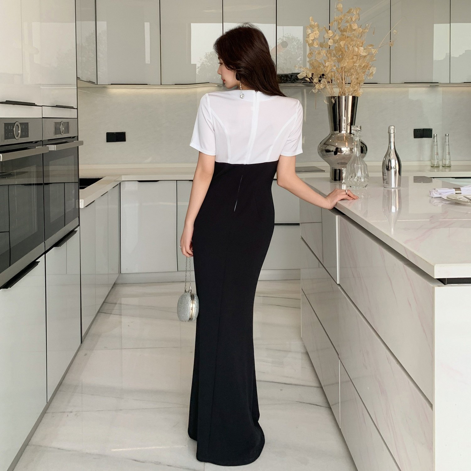 新赫本风带袖晚礼服连衣裙鱼尾裙宴会生日晚装主持人party小礼服,淘宝优惠券,粉丝福利购,淘宝优惠卷