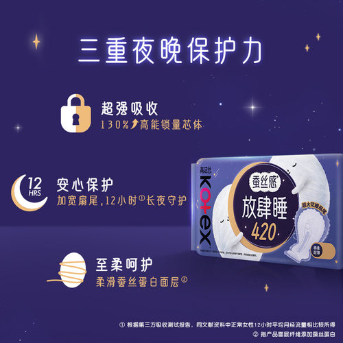 【U先试用】高洁丝放肆睡卫生巾夜用加长超长熟睡420mm16片旗舰店 - 图0