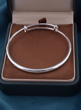 正品光面简约银手镯女