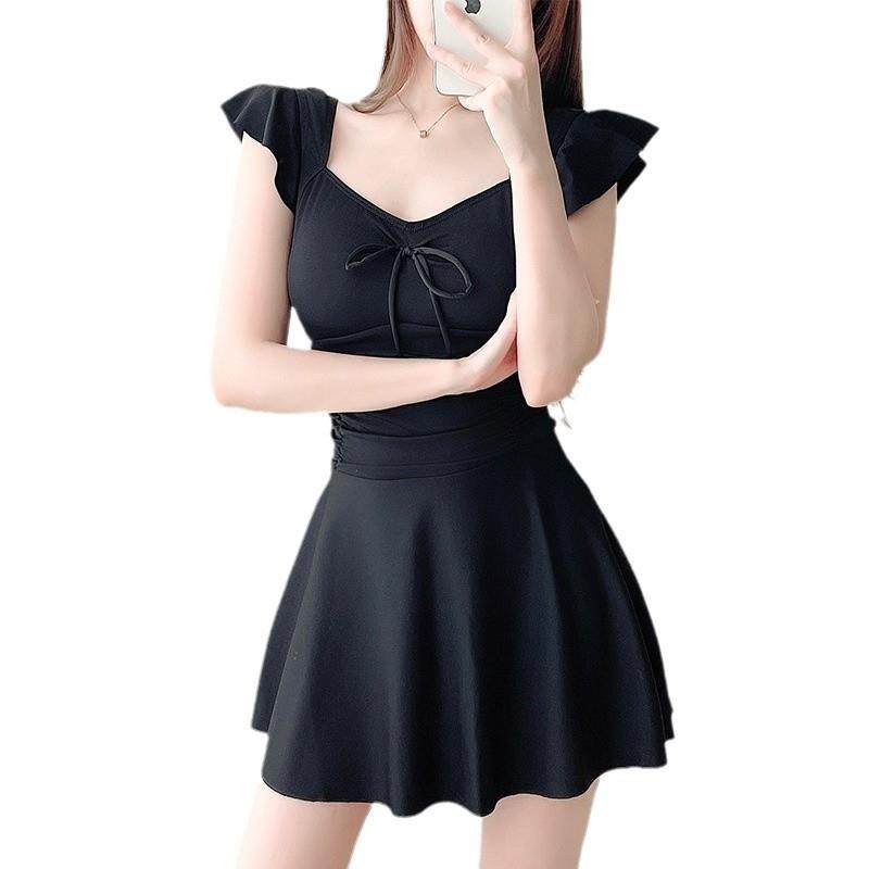 泳衣女款连体纯色甜美裙式保守显瘦修身遮肉遮肚学生温泉泳衣,淘宝优惠券,粉丝福利购,淘宝优惠卷