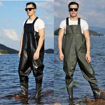 Sewer pants thickened abrasion-proof fishing semi-body rain pants male and female conjoined waterproof clothing leather fork pants fisherman pants water shoes