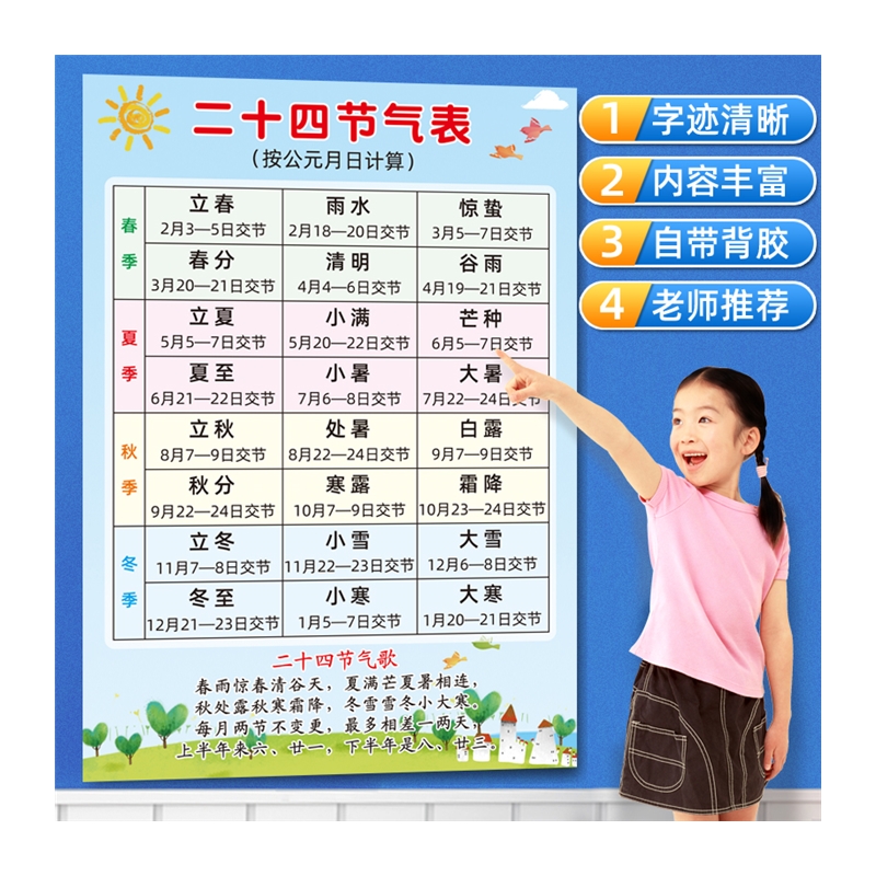 新款二十四节气歌中国传统民俗节日表幼儿园小学装饰墙贴校园文化