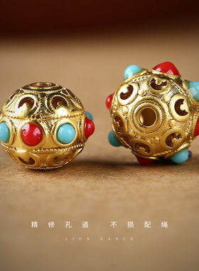 古法金镶嵌绿松石隔珠手工串珠di