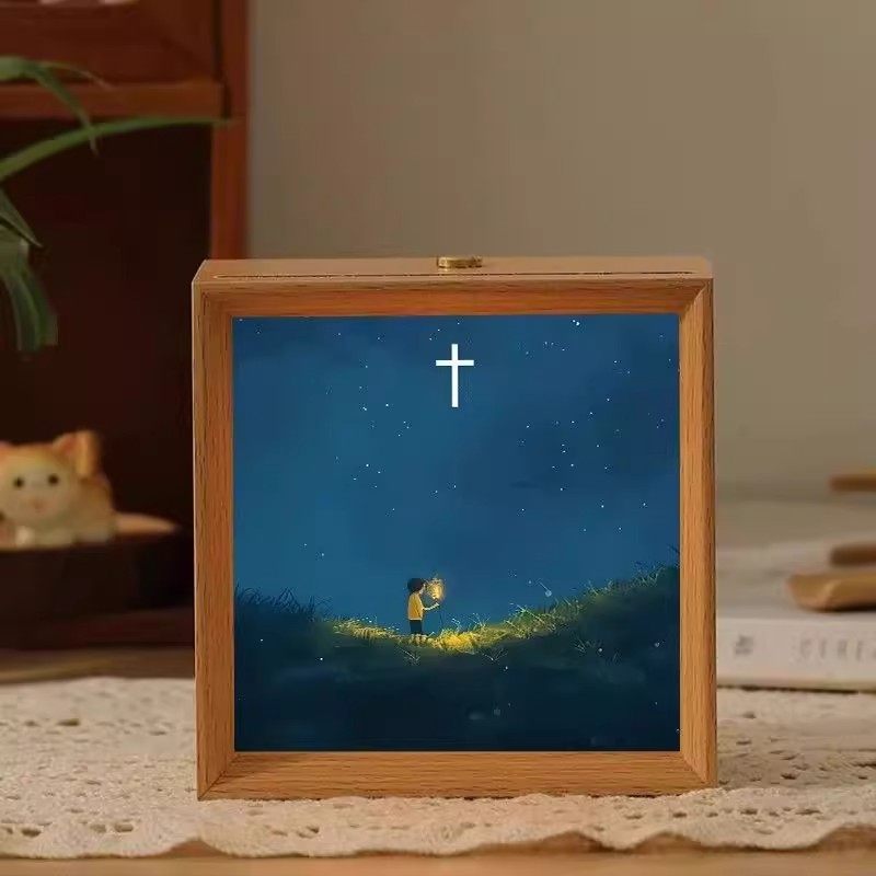 新款发光如星木质十字架夜灯创意桌面装饰灯高级感玄关摆台小众,淘宝优惠券,粉丝福利购,淘宝优惠卷
