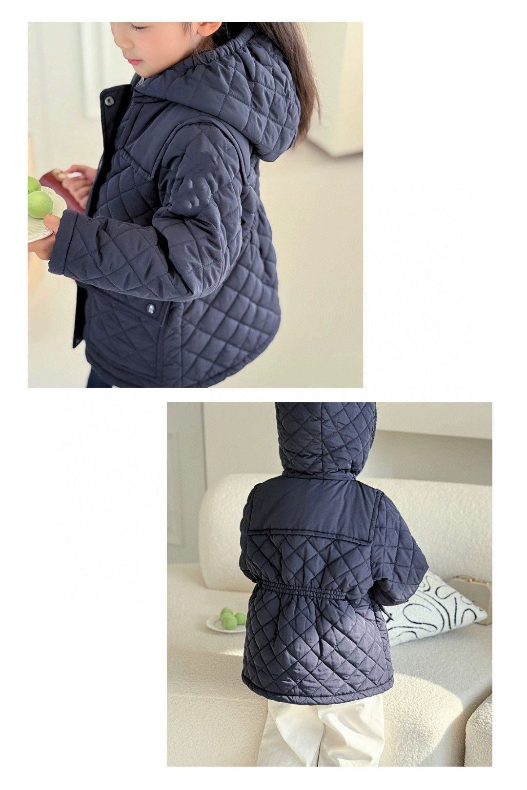 25冬季新款童装三角logo收腰羽绒服毛衣毛绒外套灯芯绒羽绒 - 图1