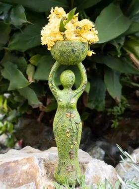 新品大自然大地祭坛女神图腾茶灯蜡台树脂工艺品庭院装饰摆件