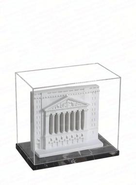 简约现代建筑摆件大理石底座亚克力罩雕塑浮雕样板房书房客厅饰品