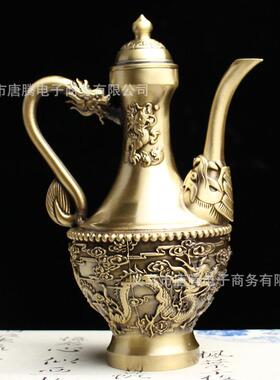 黄铜龙凤酒壶家居桌面铜工艺品摆件纯铜双凤酒壶宴会婚庆小铜器