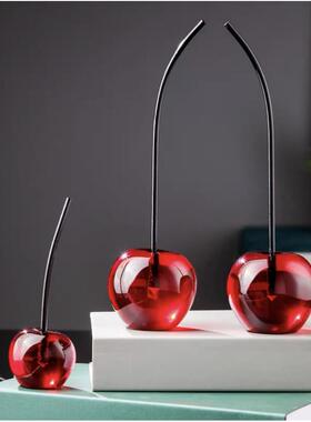 现代简约樱桃水果摆件北欧家居样板房客厅玄关电视柜装饰工艺品