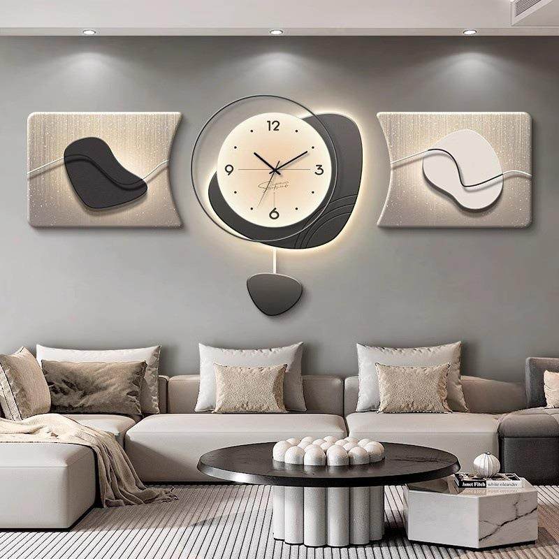 轻奢客厅装饰画钟表石来运转沙发背景墙挂画高级感大白墙三联壁画,淘宝优惠券,粉丝福利购,淘宝优惠卷