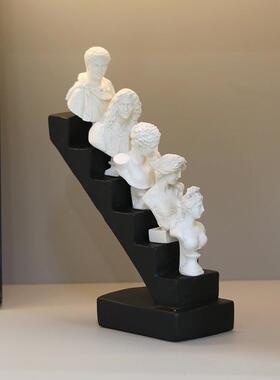 简约欧式人物头像雕塑组合阶梯摆件样板房客厅展厅家居摆设装饰品