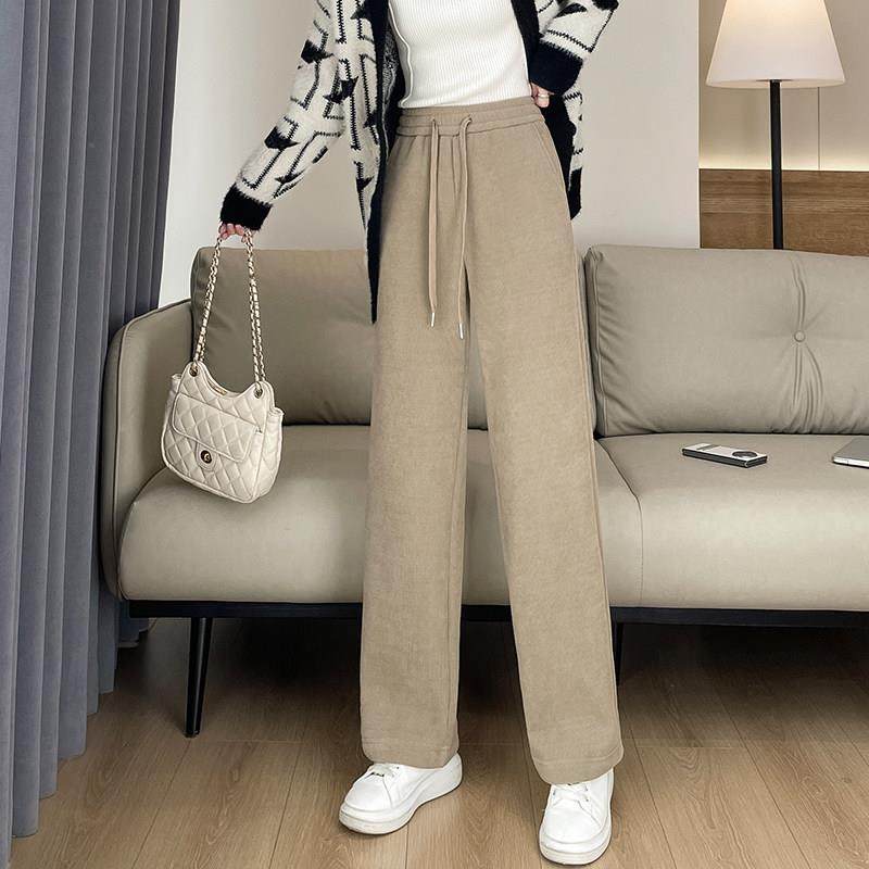 羊羔绒窄版阔腿裤女秋冬新款灯芯绒裤子小个子高腰加绒保暖直筒裤,淘宝优惠券,粉丝福利购,淘宝优惠卷