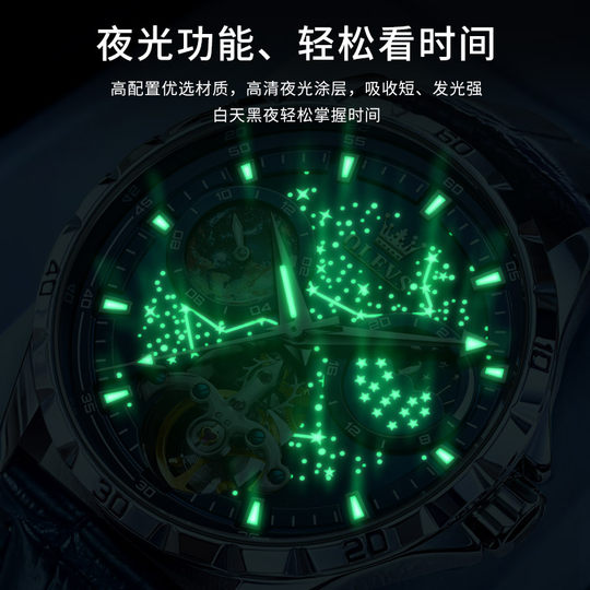 瑞士认证男款手表男士机械表正品全自动镂空夜光防水星空品牌腕表