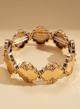 做旧不规则印花光面弹力绳手链女