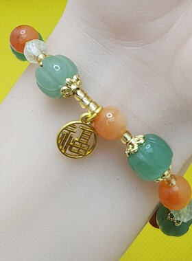正品香积金丝玉多宝南瓜珠吊福牌手串多福水晶手链彩色玉石水晶女
