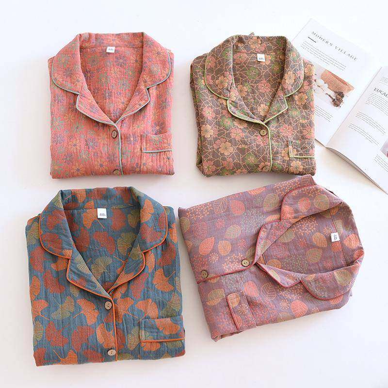 女士春秋季纯棉提花纱布睡衣薄款宽松长袖长裤家居服套装复古休闲,淘宝优惠券,粉丝福利购,淘宝优惠卷